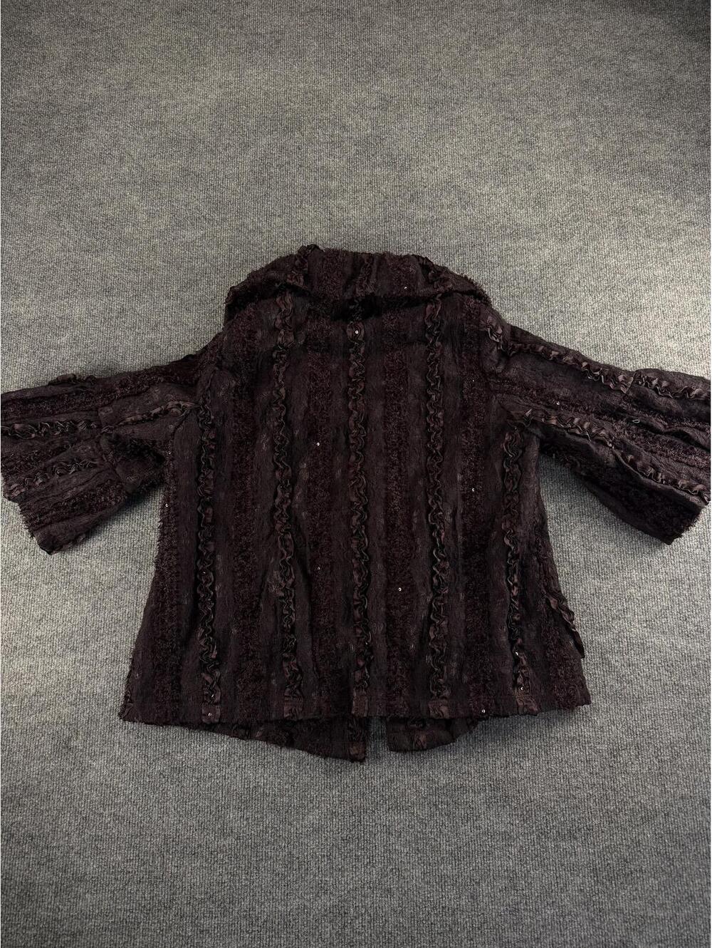 VTG ic Collection Textured Button-Up‎ Jacket Ruffles Lace Gothic Whimsigoth - Picture 6 of 8